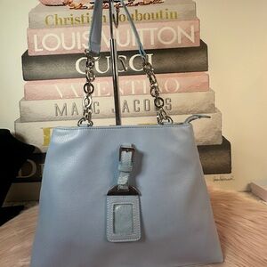 Light Blue Leather Tote Bag